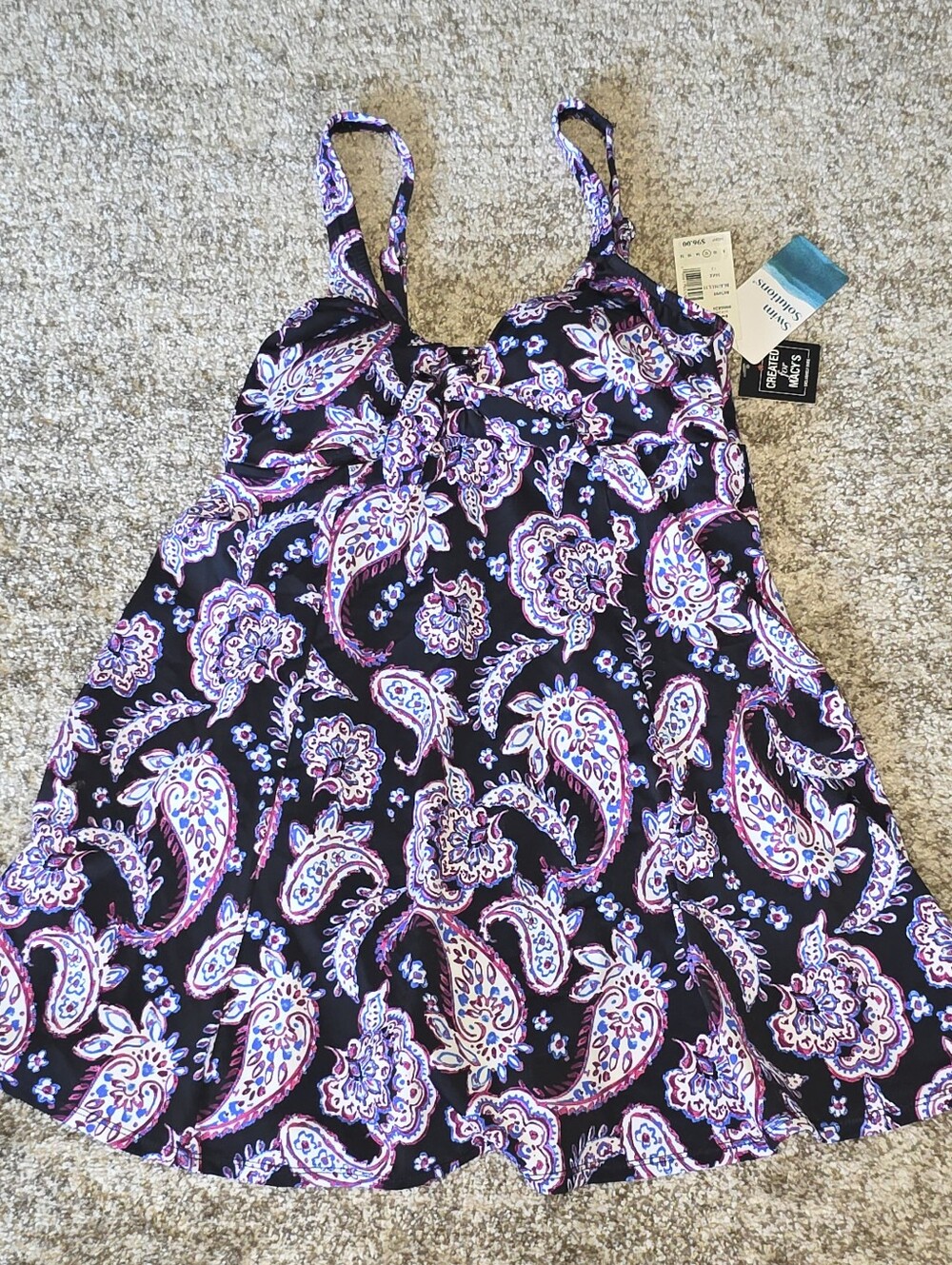 NWT Swim Solutions Paisley Tummy Control Thigh Minimizer Bathing Suit Swim Dress